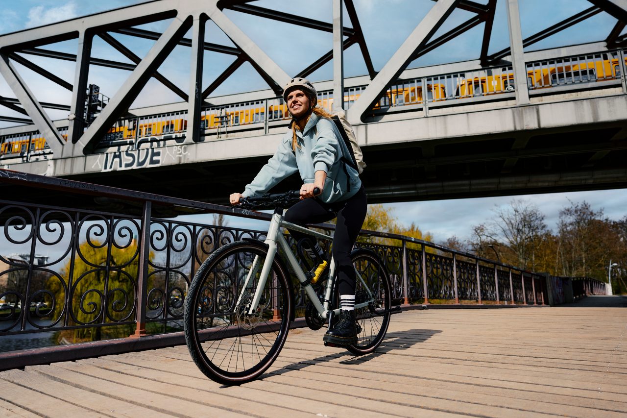 Woman riding a bike in Berlin